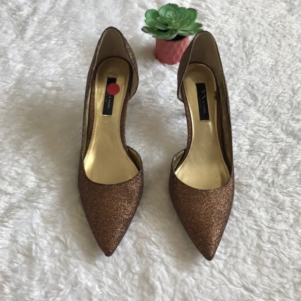 Nina d'Orsay Bronze Glitter Pointed Toe Heels GUC - Picture 7 of 7